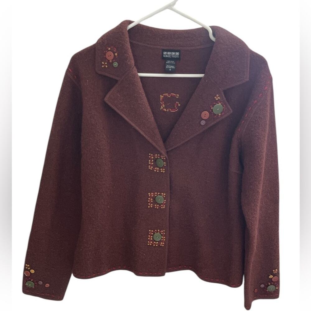 Vintage 90s Y2k 100% Wool Nomadic Traders Button Down Jacket Size Small Funky